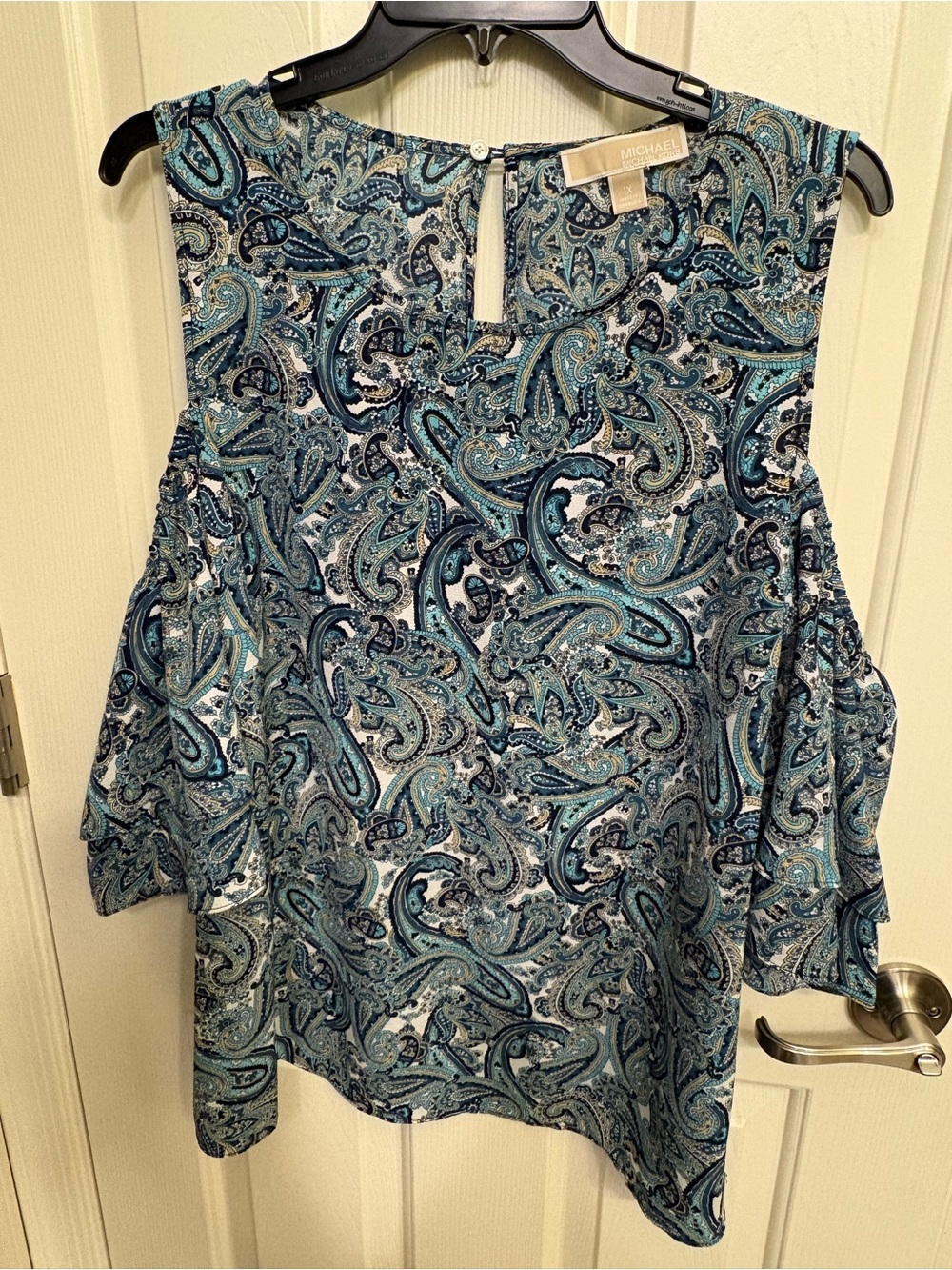 1X- Michael Kors Teal & Navy Paisley Cold-Shoulder Tunic